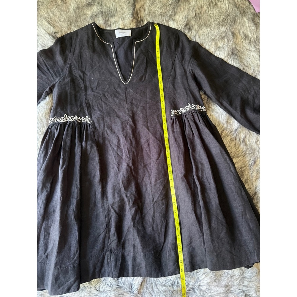 Merlette New York Black Linen Embroidered Split Neck Tunic Dress Long Sleeve - Picture 7 of 9